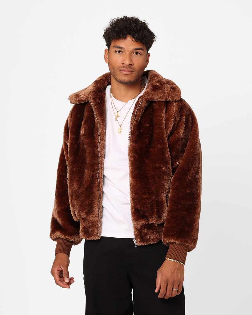 Topman faux fur western jacket in burgundy | ASOS