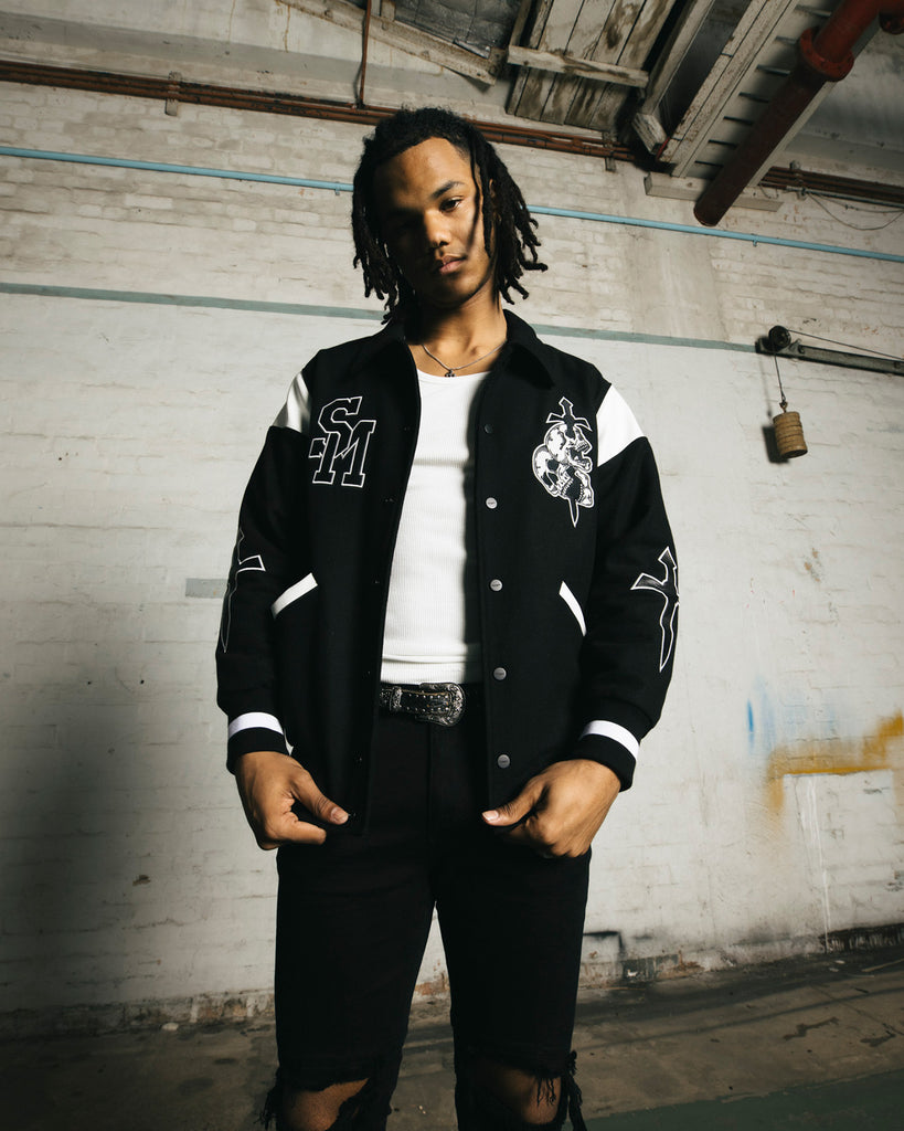 Saint Morta La Rambla Varsity Jacket Black/White | Culture Kings US