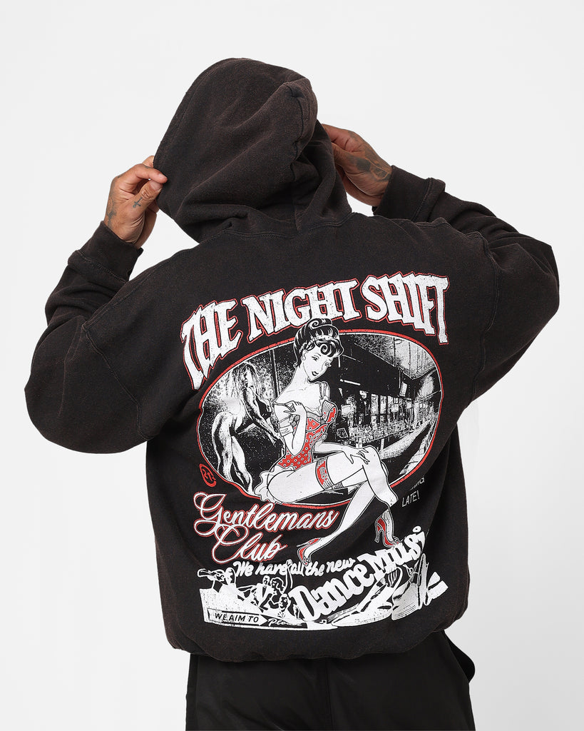 The Night Shift Gentlemen s Club Vintage Hoodie Black Wash