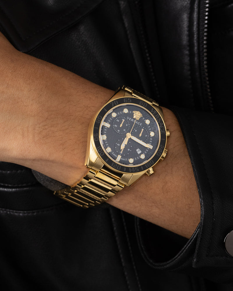 | Versace Chrono US Dome Culture Kings Greca Black/Gold Watch