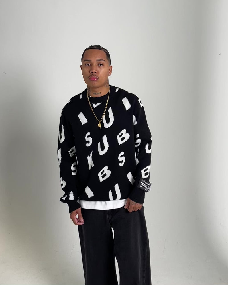 Ksubi Men's Letters Knit Crewneck Sweater - Black - Size Large
