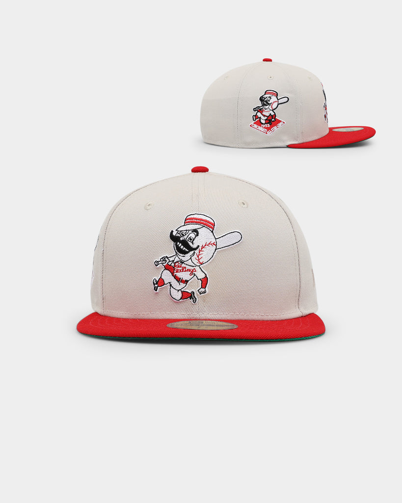 Cincinnati Reds New Era Retro 59FIFTY Fitted Hat - Stone/Red