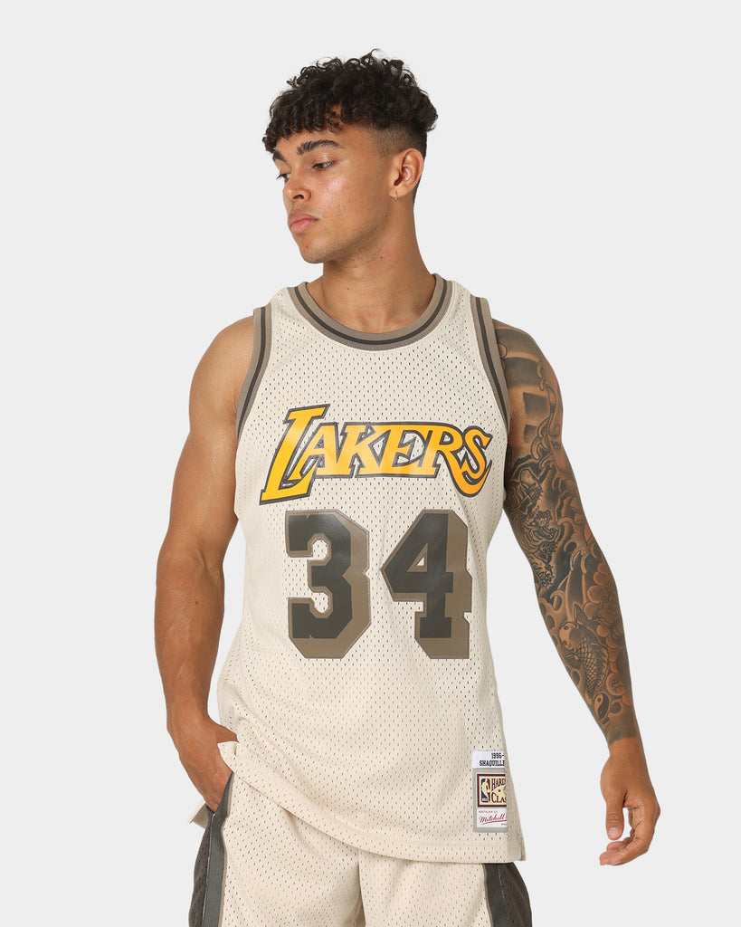 Mitchell & Ness Men's Los Angeles Lakers Shaquille O'Neal Doodle Swingman Jersey, White, Size: Large, Polyester