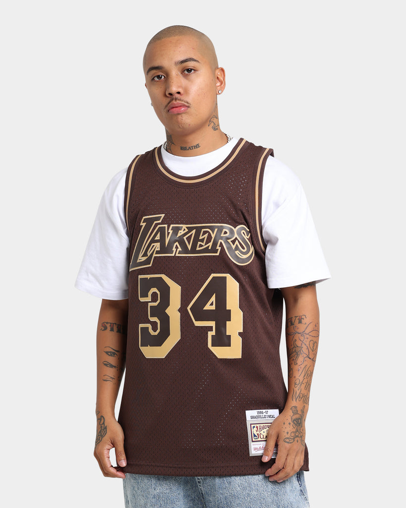 Mitchell & Ness Los Angeles Lakers #34 Shaquille O'Neal White Logo Swingman Jersey  black