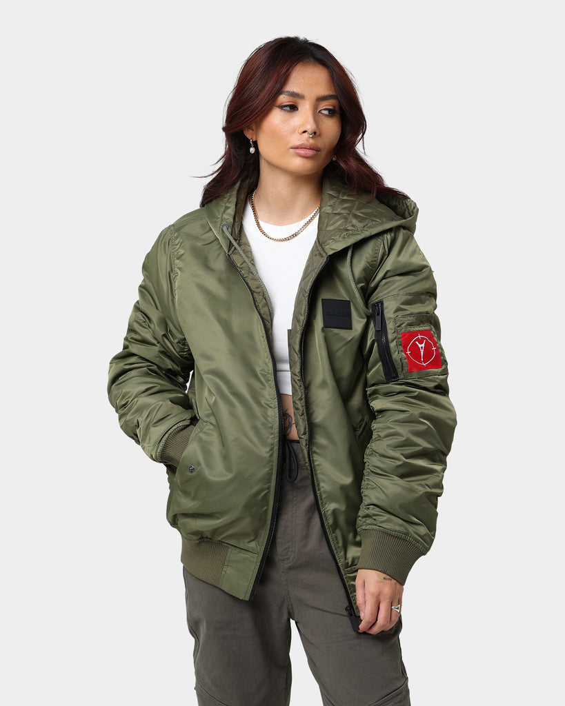 Carre Ultilitaire Hooded Bomber Jacket Khaki Green | Culture Kings US