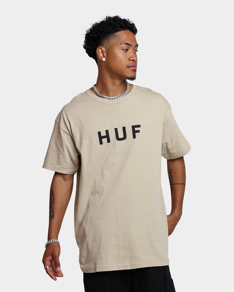 HUF Essentials OG Logo T-Shirt Sand | Culture Kings US