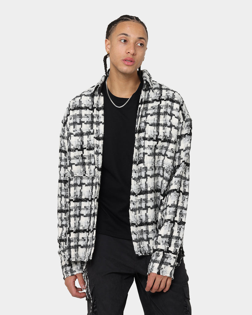 MNML Raw Edge Flannel Shirt Grey/White