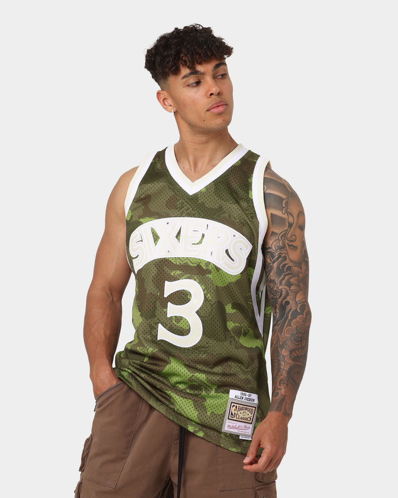 NBA MITCHELL AND & NESS ALLEN IVERSON BASKETBALL JERSEY CAMOUFLAGE SIXERS