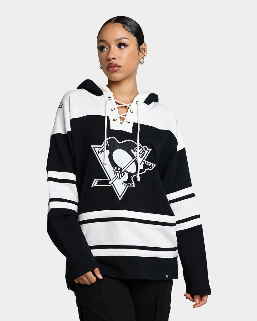 Women's '47 Black Pittsburgh Penguins Superior Lacer Pullover Hoodie Size: Small