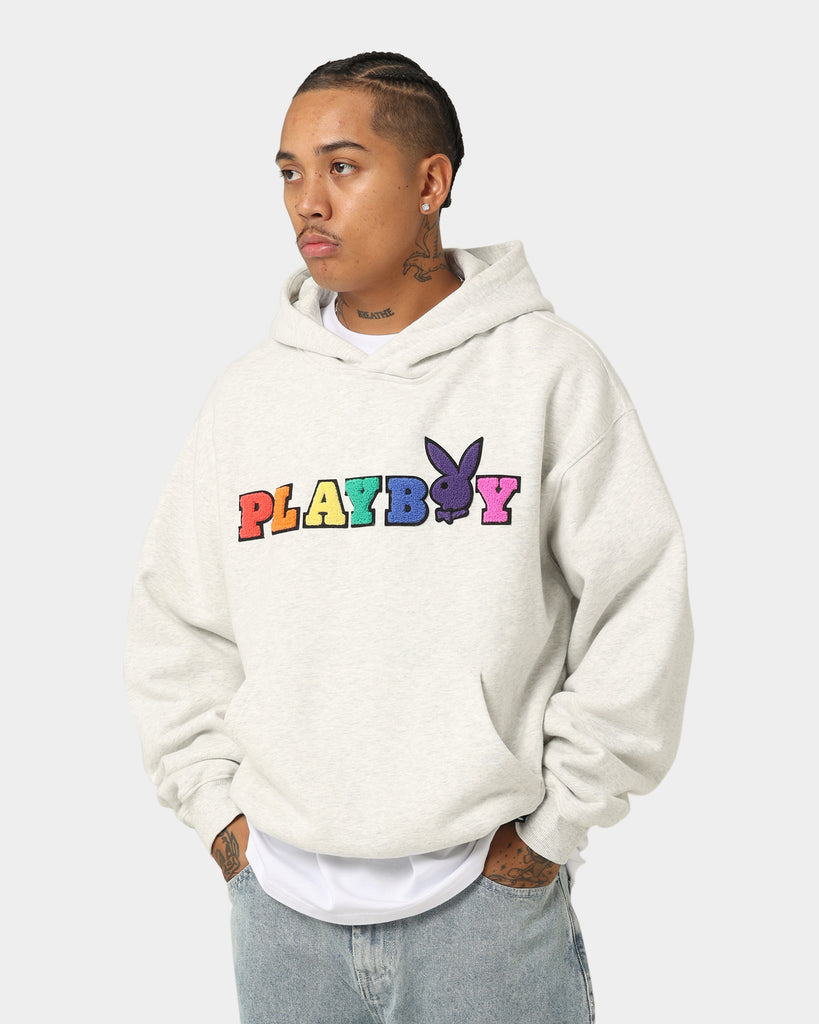 Playboy By CK Chenille Wordmark Hoodie Ash | Culture Kings US