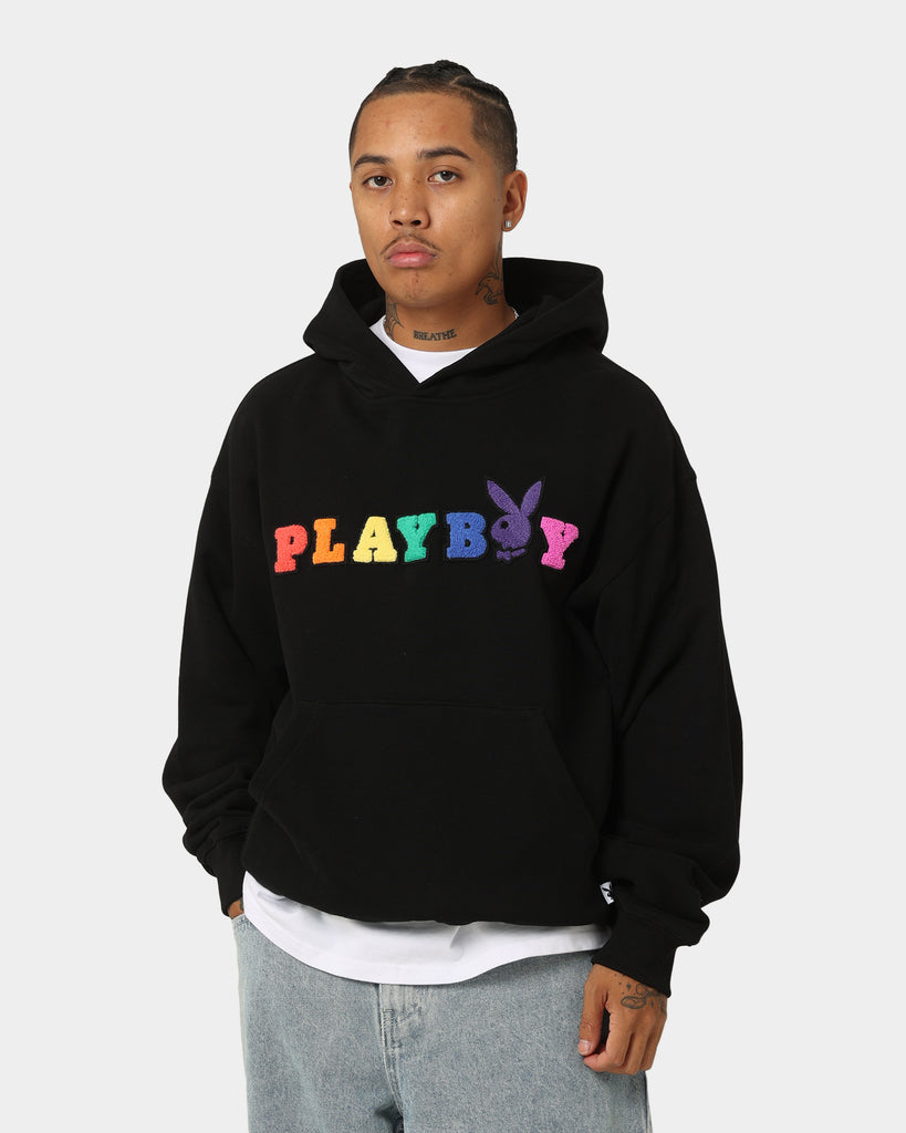 Playboy By Ck Chenille Wordmark Hoodie Black 