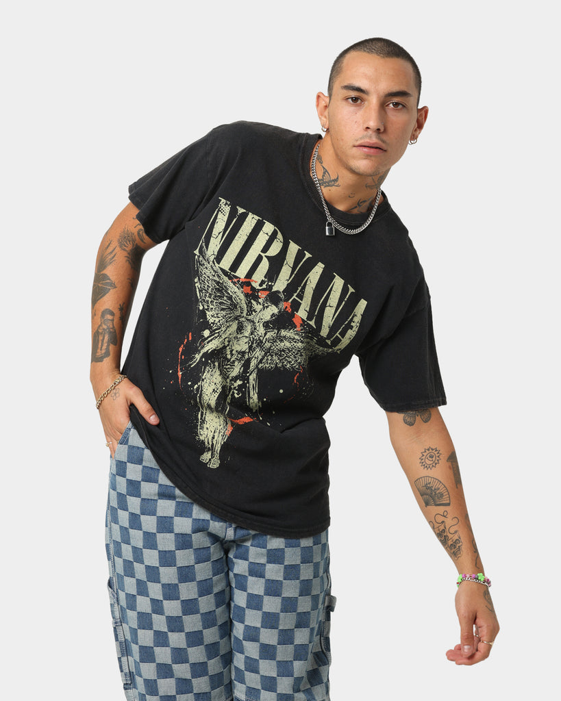 Nirvana In Utero Distressed Circle T-Shirt Black Wash | Culture Kings US