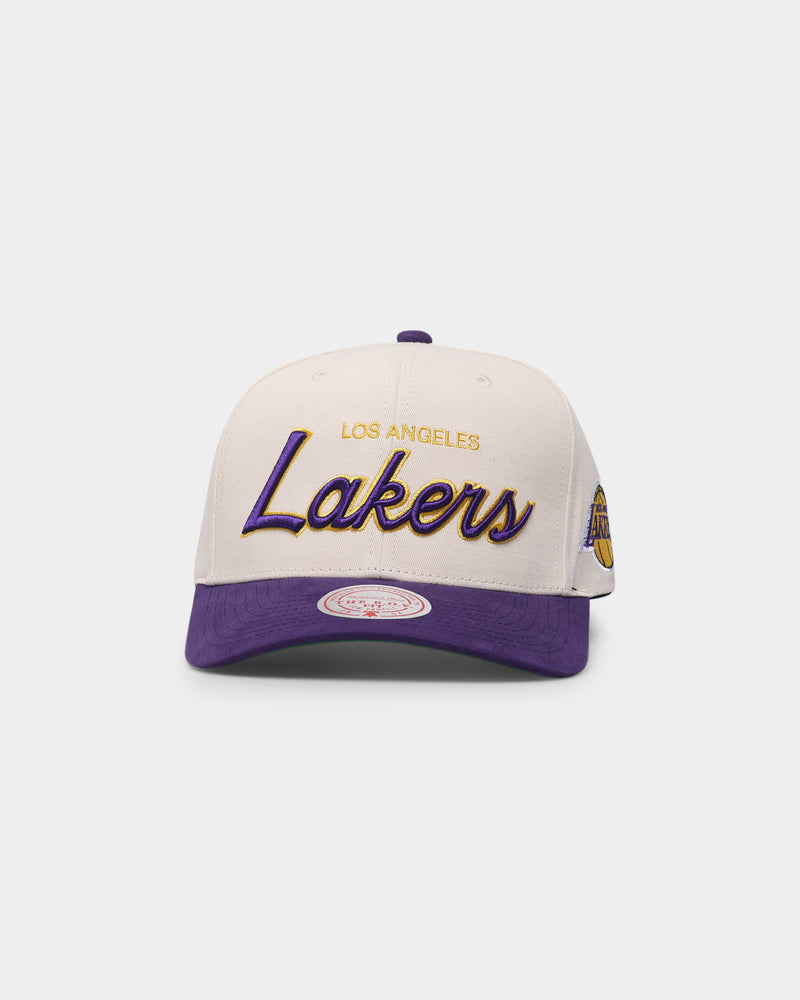 Mitchell & Ness Los Angeles Lakers Cream Team Script Pro Crown Snapback  Cream