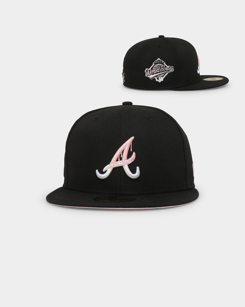 New Era Atlanta Braves World Series Drip 59FIFTY Fitted Hat Black-Pink Bottom 60185462 (Size 7 3/4)